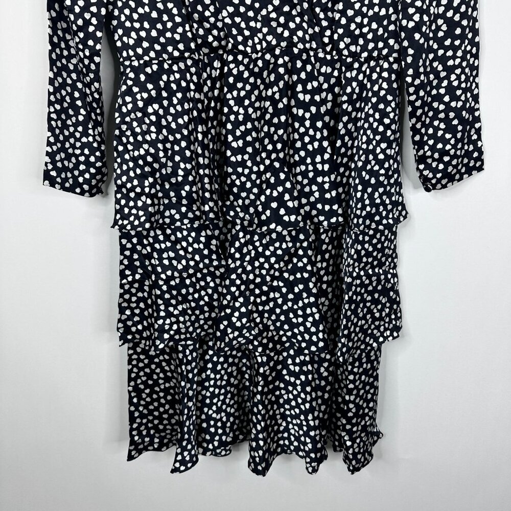 Vintage Heart Print Tiered Dress 10 V-Neck Black Valentine's Galentine's #A1041 - Picture 5 of 9
